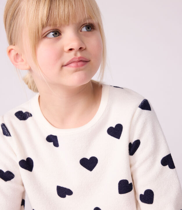 Children's cotton terry pyjamas printed with hearts blue/blue