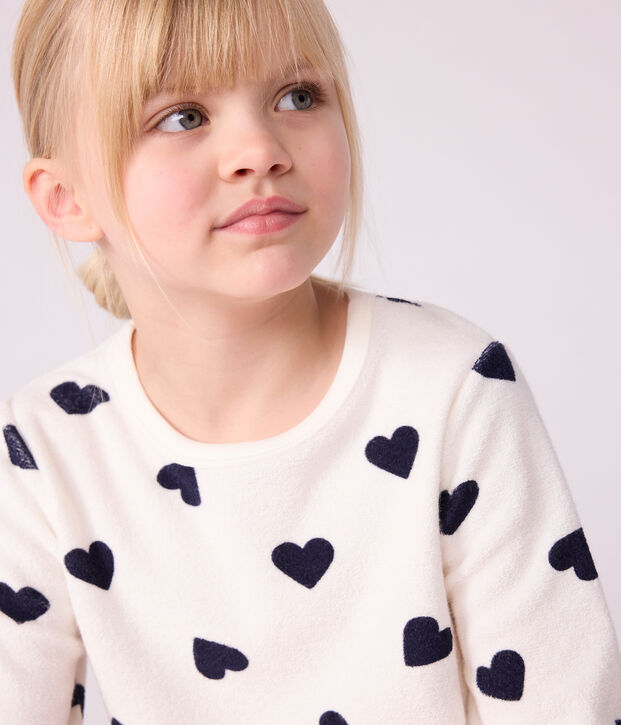 Children's cotton terry pyjamas printed with hearts blue/blue