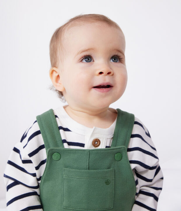 Babies' long dungarees in plain cotton green