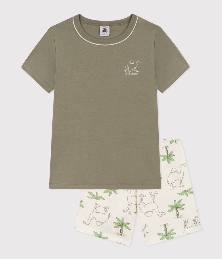 Boys' Cotton Dromedary Themed Short Pyjamas green/white
