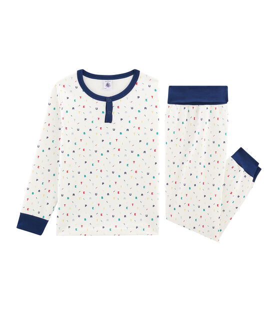 Boys' High-Rise Fleece Pyjamas MARSHMALLOW white/MULTICO white