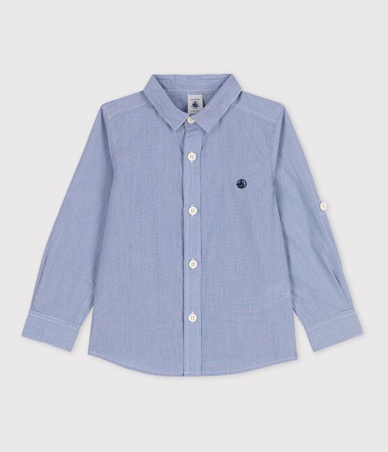 Boys' Poplin Shirt BLEU blue/BLANC white
