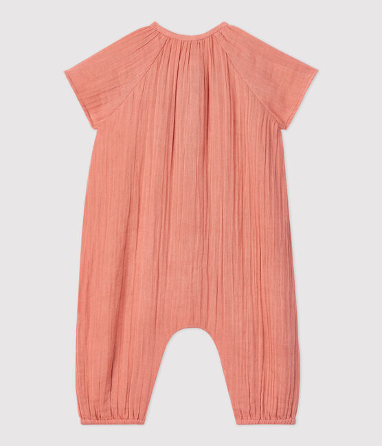 Babies' Plain Organic Cotton Gauze Long Playsuit PAPAYE pink