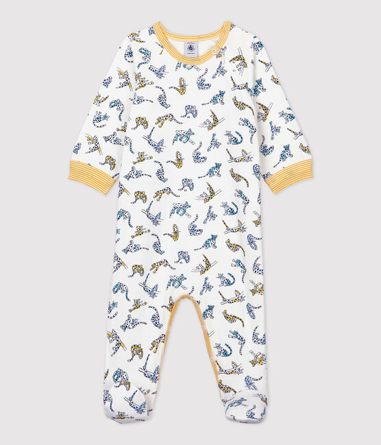 Babies' Panther Patterned Cotton Sleepsuit MARSHMALLOW white/MULTICO white