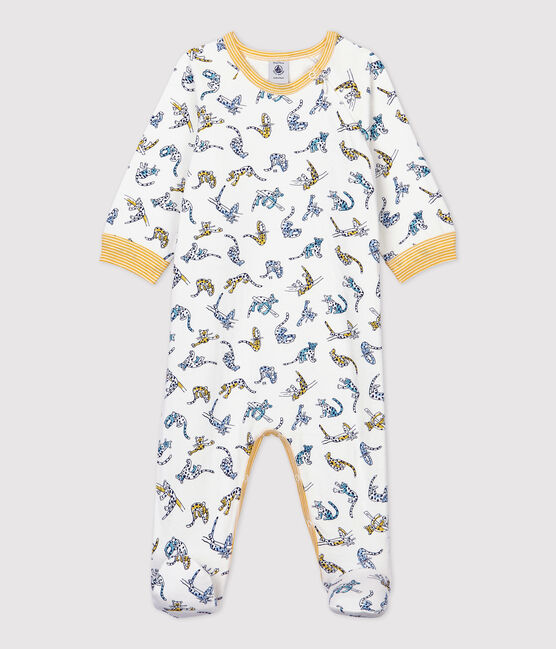 Babies' Panther Patterned Cotton Sleepsuit MARSHMALLOW white/MULTICO white