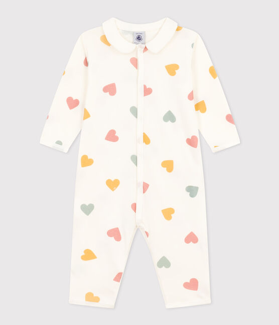 Babies' Multicoloured Heart Patterned Footless Cotton Pyjamas MARSHMALLOW white/MULTICO white