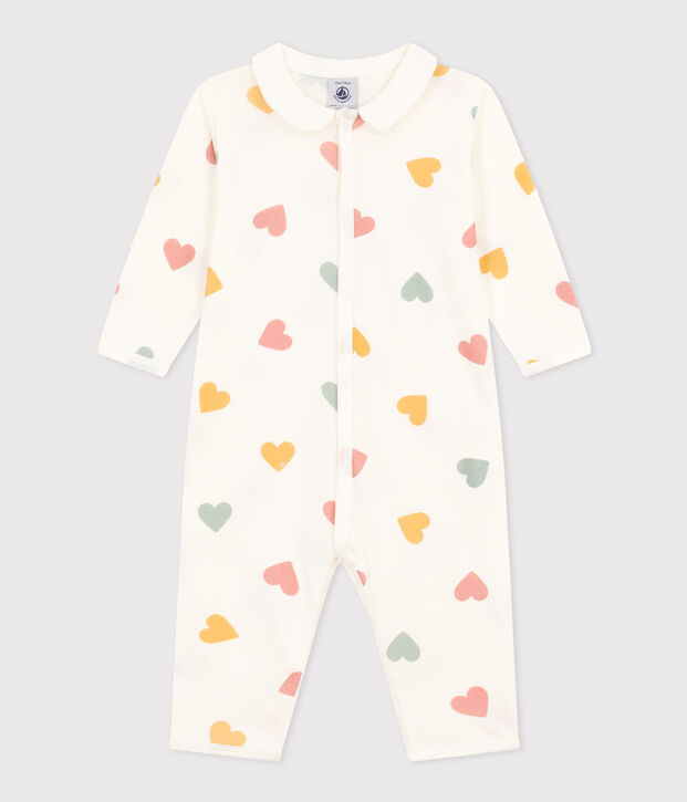 Babies' Multicoloured Heart Patterned Footless Cotton Pyjamas white/multicolor