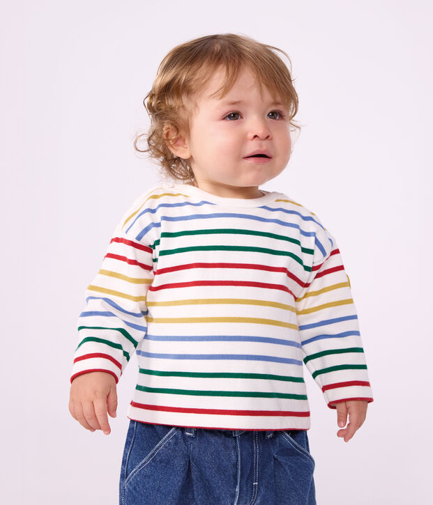 Babies' cotton Breton top white/multicolor