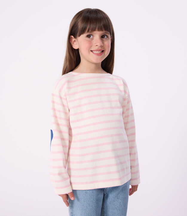 Children's stripy cotton Breton top pink/pink
