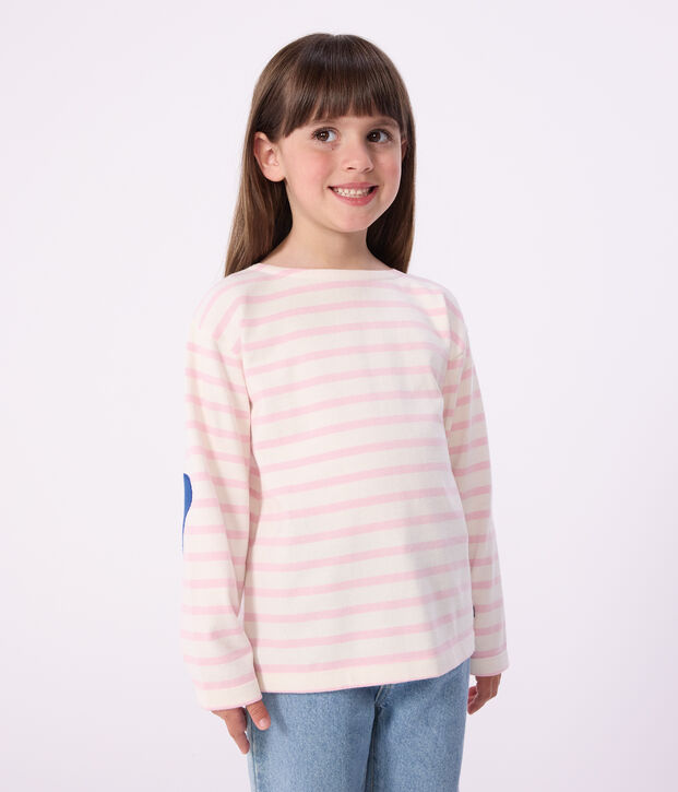 Children's stripy cotton Breton top pink/pink