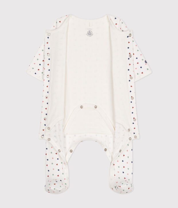 Babies' bodyjama in mini-heart print tube knit white/multicolor