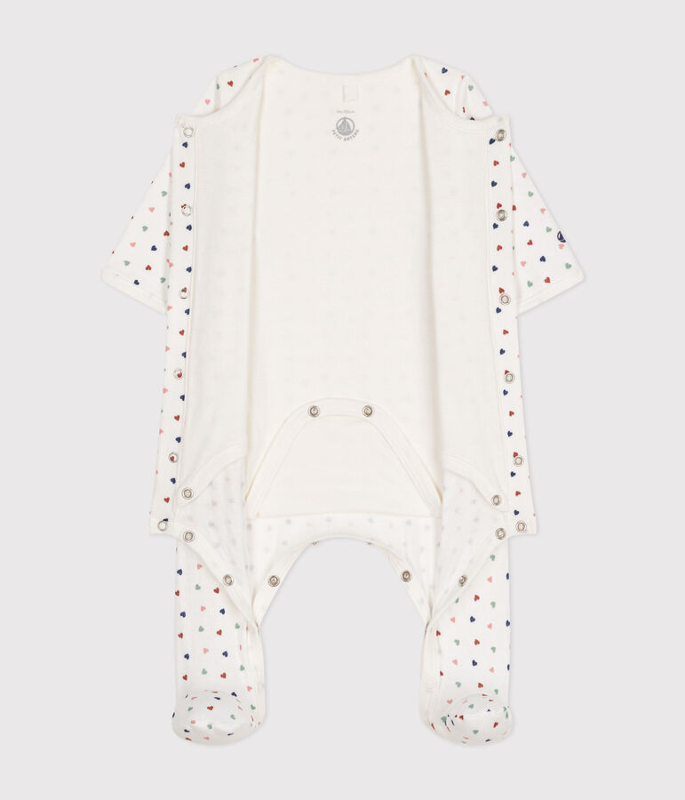 Babies' bodyjama in mini-heart print tube knit MARSHMALLOW white/MULTICO white