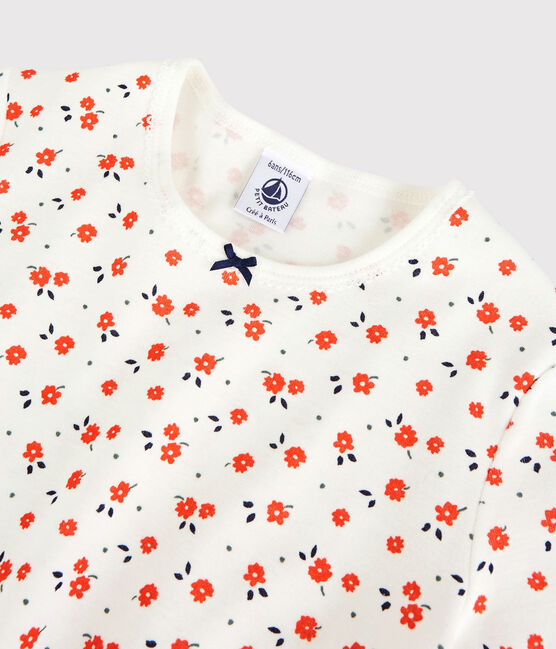 Girls' Floral Organic Cotton Pyjamas MARSHMALLOW white/MULTICO white