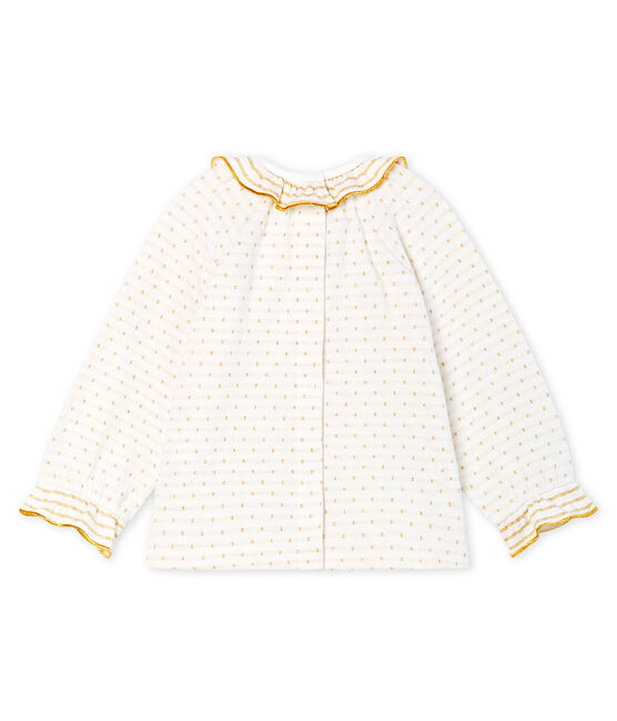 Baby Girls' Long-Sleeved Tube Knit Patterned Blouse MARSHMALLOW white/OR yellow