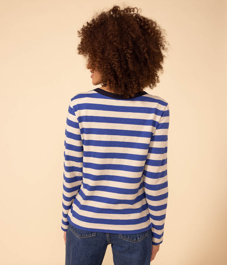 Women's Straight Round-Neck Cotton T-Shirt blue/grey