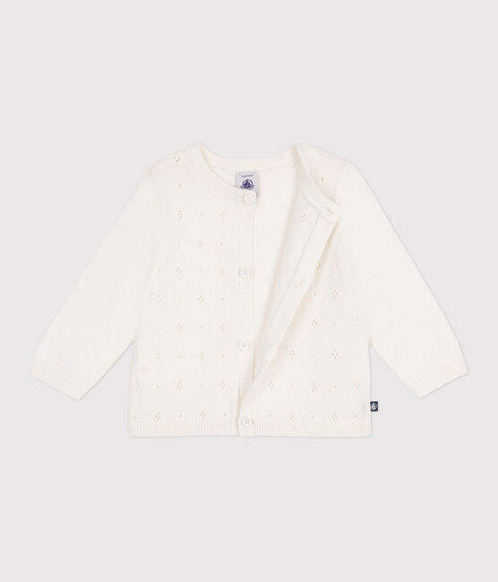 Babies' cotton cardigan in a decorative stitch MARSHMALLOW white