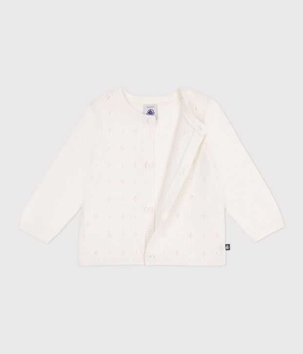 Babies' cotton cardigan in a decorative stitch white