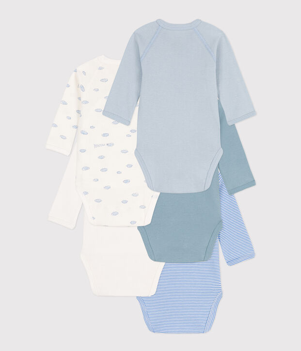 Long-Sleeved Wrapover Printed Cotton Bodysuits - Pack of 5 multicolor