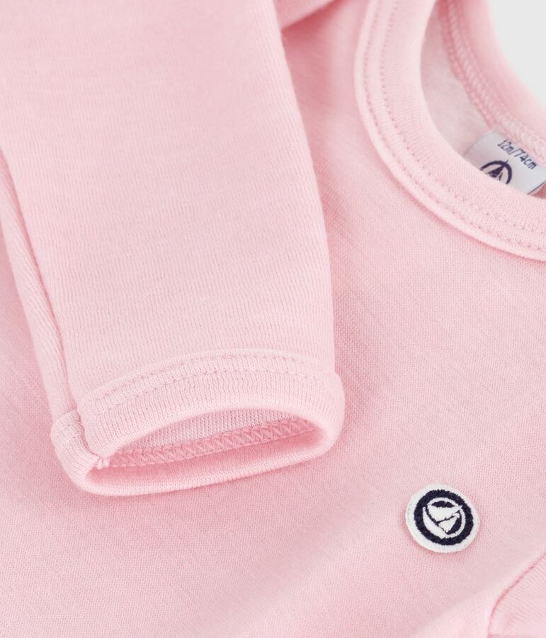 Babies' long-sleeved body in wool and cotton pink