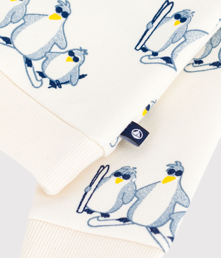Babies' penguin-print cotton sweatshirt Ecru/multicolor
