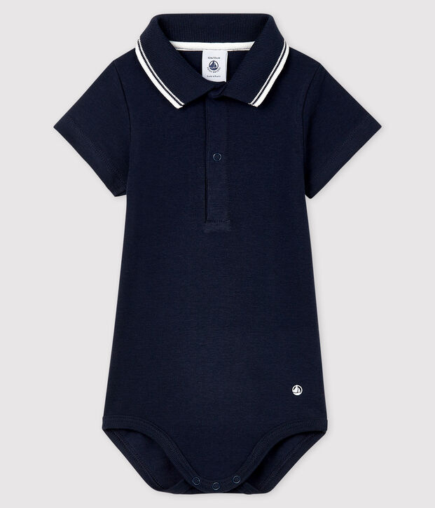 Babies' Short-Sleeved Cotton Bodysuit with Polo Shirt Collar SMOKING