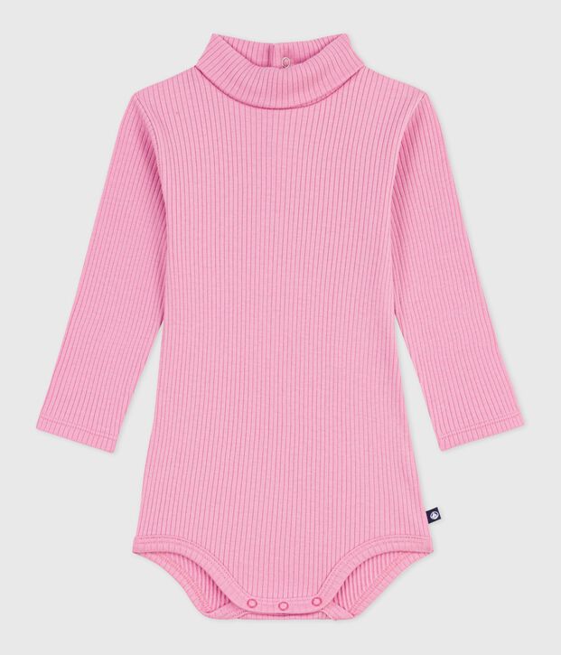 Babies' plain cotton rollneck body pink