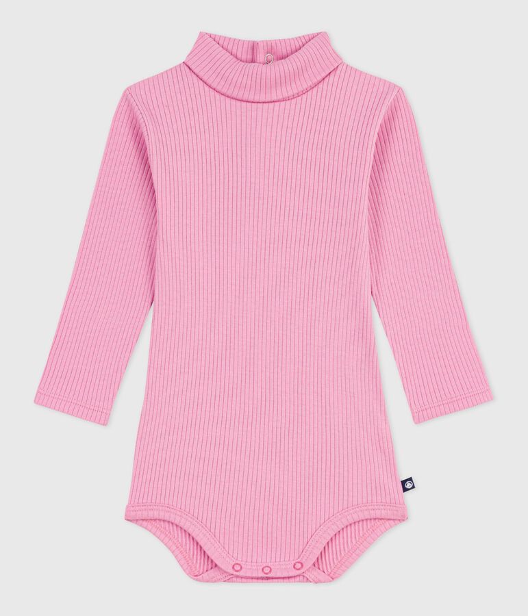 Babies' plain cotton rollneck body pink