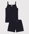 Women's Plain Cotton and Lyocell Short Pyjamas with Straps SMOKING blue
