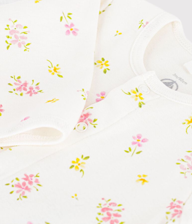 Babies' footless floral-print cotton bodyjamas MARSHMALLOW white/MULTICO white