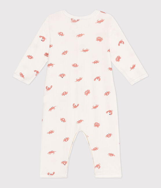 Babies' footless cotton crab pyjamas MARSHMALLOW white/MULTICO white