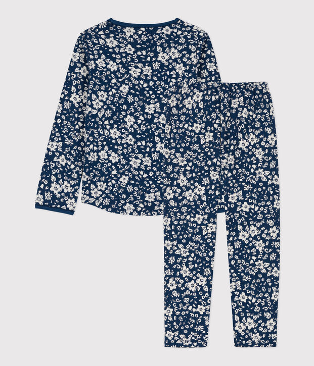 Girls' Floral Cotton Pyjamas blue/white