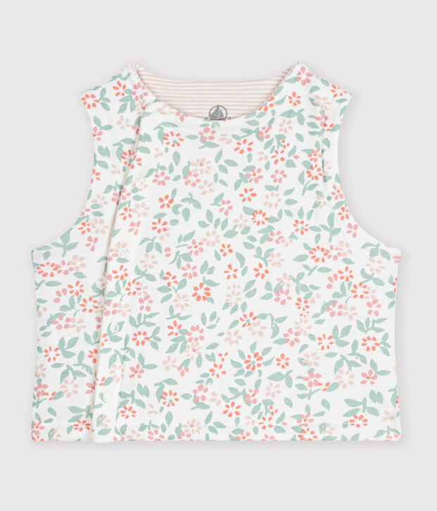 Babies' sleeveless reversible printed cotton cardigan white/pink