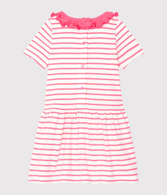 Baby Girls' Striped Dress with Ruff MARSHMALLOW white/CUPCAKE pink
