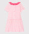Baby Girls' Striped Dress with Ruff MARSHMALLOW white/CUPCAKE pink