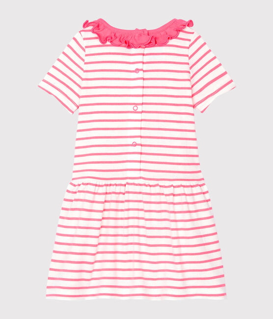 Baby Girls' Striped Dress with Ruff MARSHMALLOW white/CUPCAKE pink