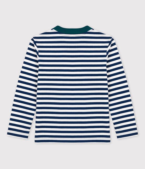 Boys' Long-Sleeved Cotton T-Shirt MEDIEVAL blue/MARSHMALLOW white