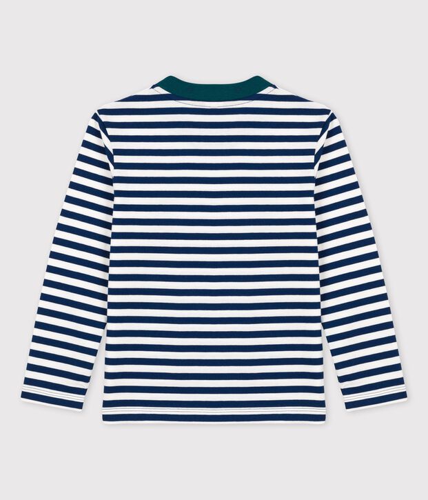 Boys' Long-Sleeved Cotton T-Shirt blue/white
