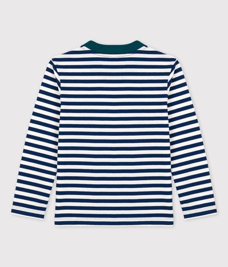 Boys' Long-Sleeved Cotton T-Shirt blue/white