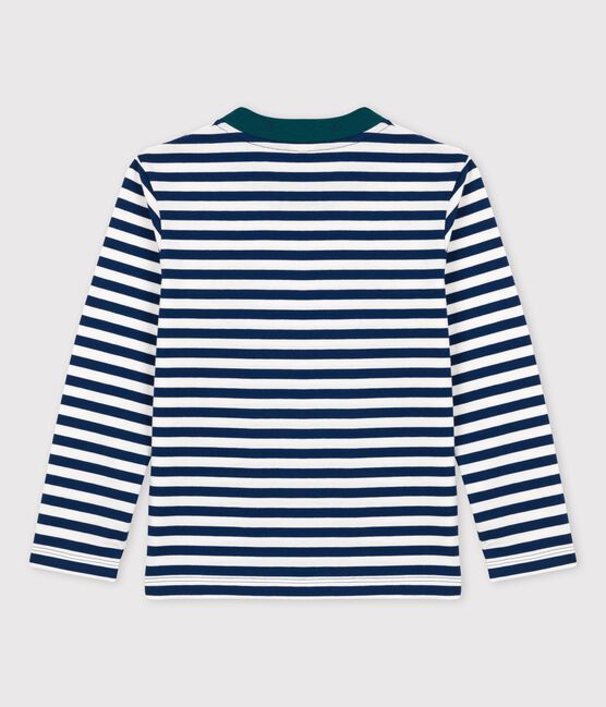 Boys' Long-Sleeved Cotton T-Shirt MEDIEVAL blue/MARSHMALLOW white