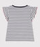 Children's short-sleeved stripy cotton T-shirt MARSHMALLOW white/SMOKING blue