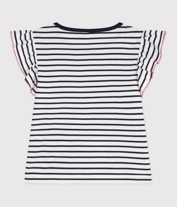 Children's short-sleeved stripy cotton T-shirt white/blue