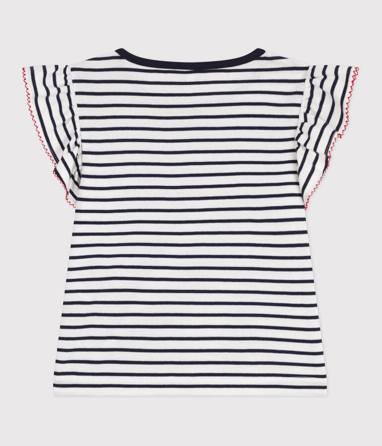 Children's short-sleeved stripy cotton T-shirt white/blue