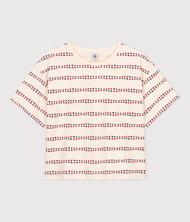 Women's Boxy Cotton T-Shirt Ecru/red/multicolor