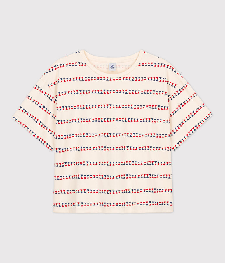 Women's Boxy Cotton T-Shirt Ecru/red/multicolor