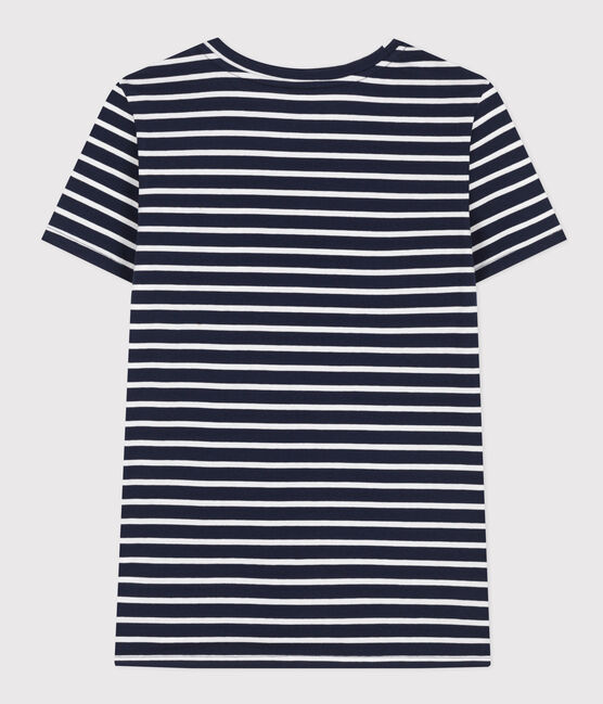 Women's Straight Round-Neck Cotton T-Shirt SMOKING blue/MARSHMALLOW white