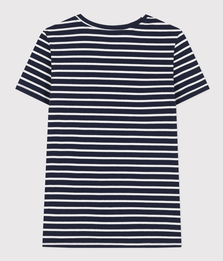 Women's Straight Round-Neck Cotton T-Shirt blue/white