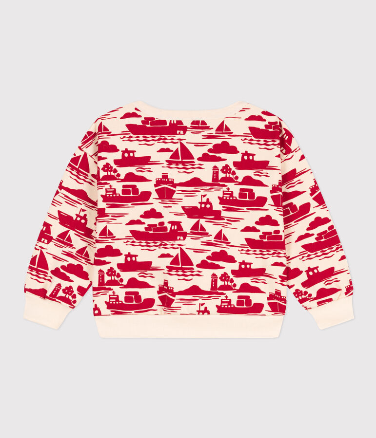 Boys' Patterned Fleece Sweatshirt Ecru/red
