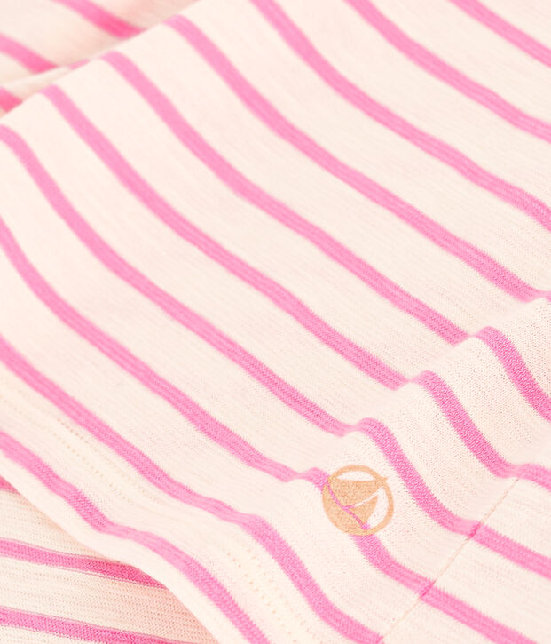 Women's Straight Round-Neck Cotton T-Shirt Ecru/pink