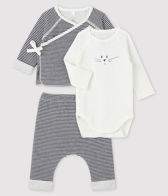 Baby's Tube Knit Three-Piece SMOKING blue/MARSHMALLOW white