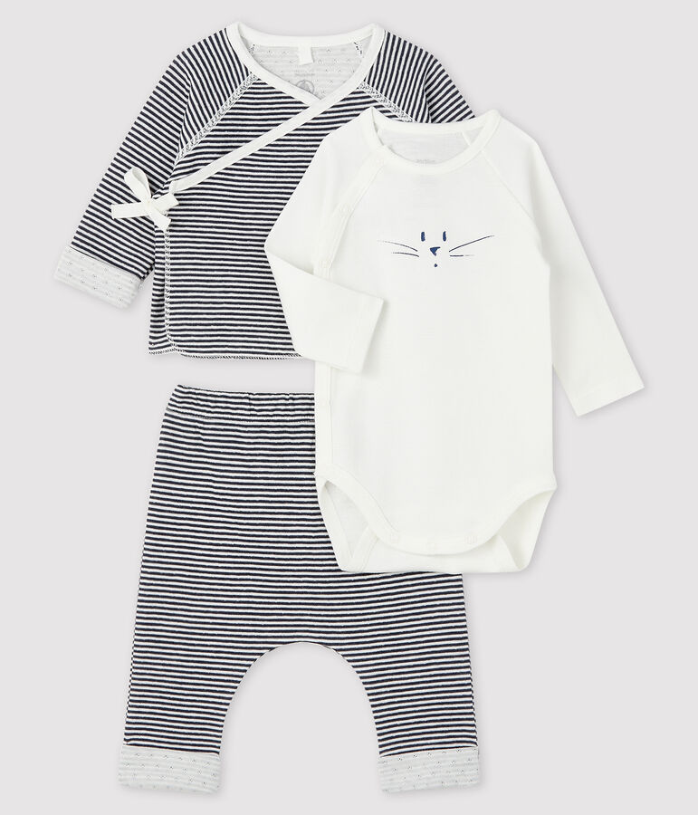 Baby's Tube Knit Three-Piece blue/white